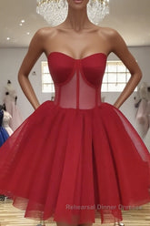 Sweetheart Neck Short Red Semi Formal Prom Dresses, Short Red Formal Graduation Evening Dresses